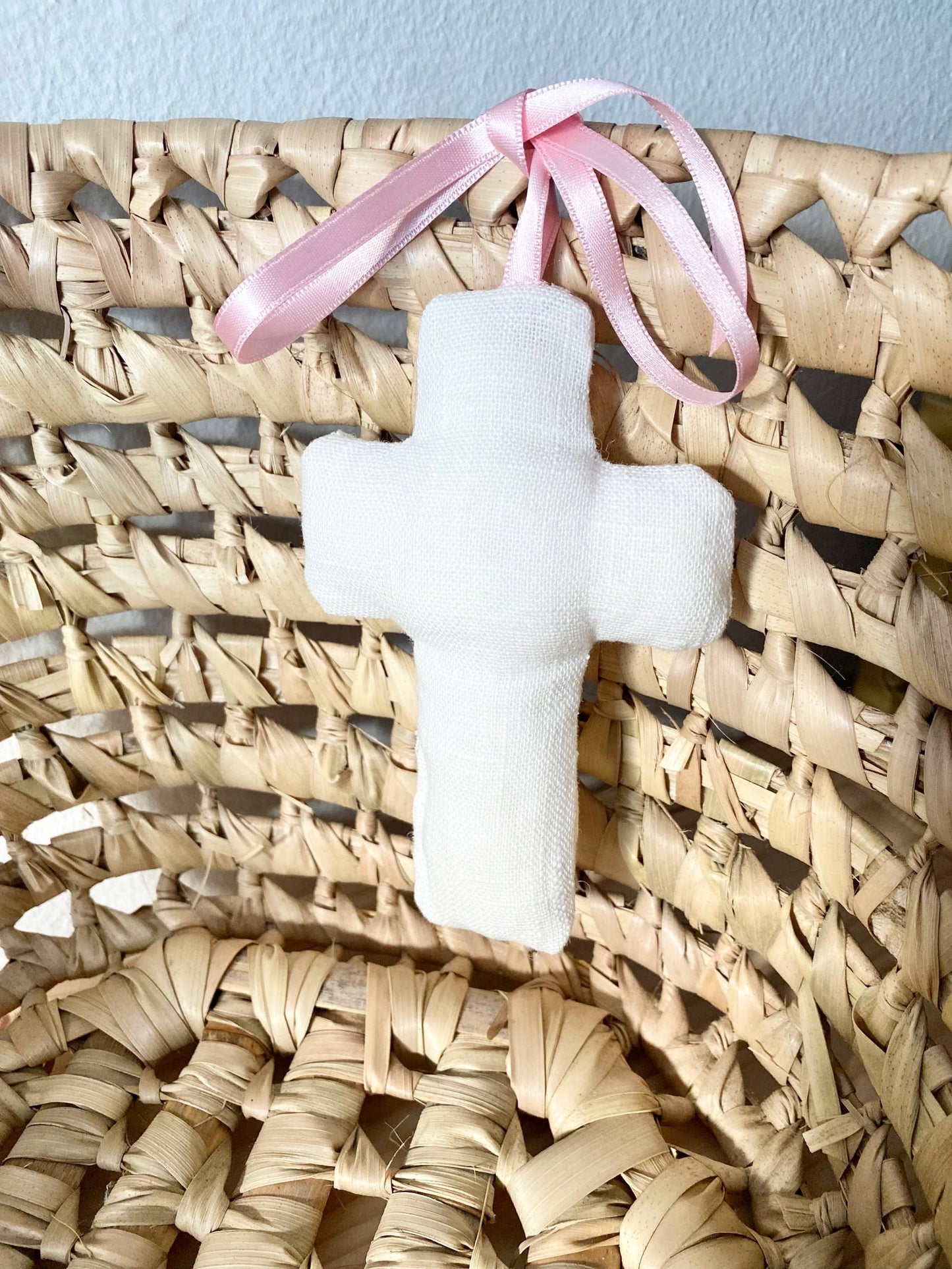 Linen Cross with Dust Green Ribbon