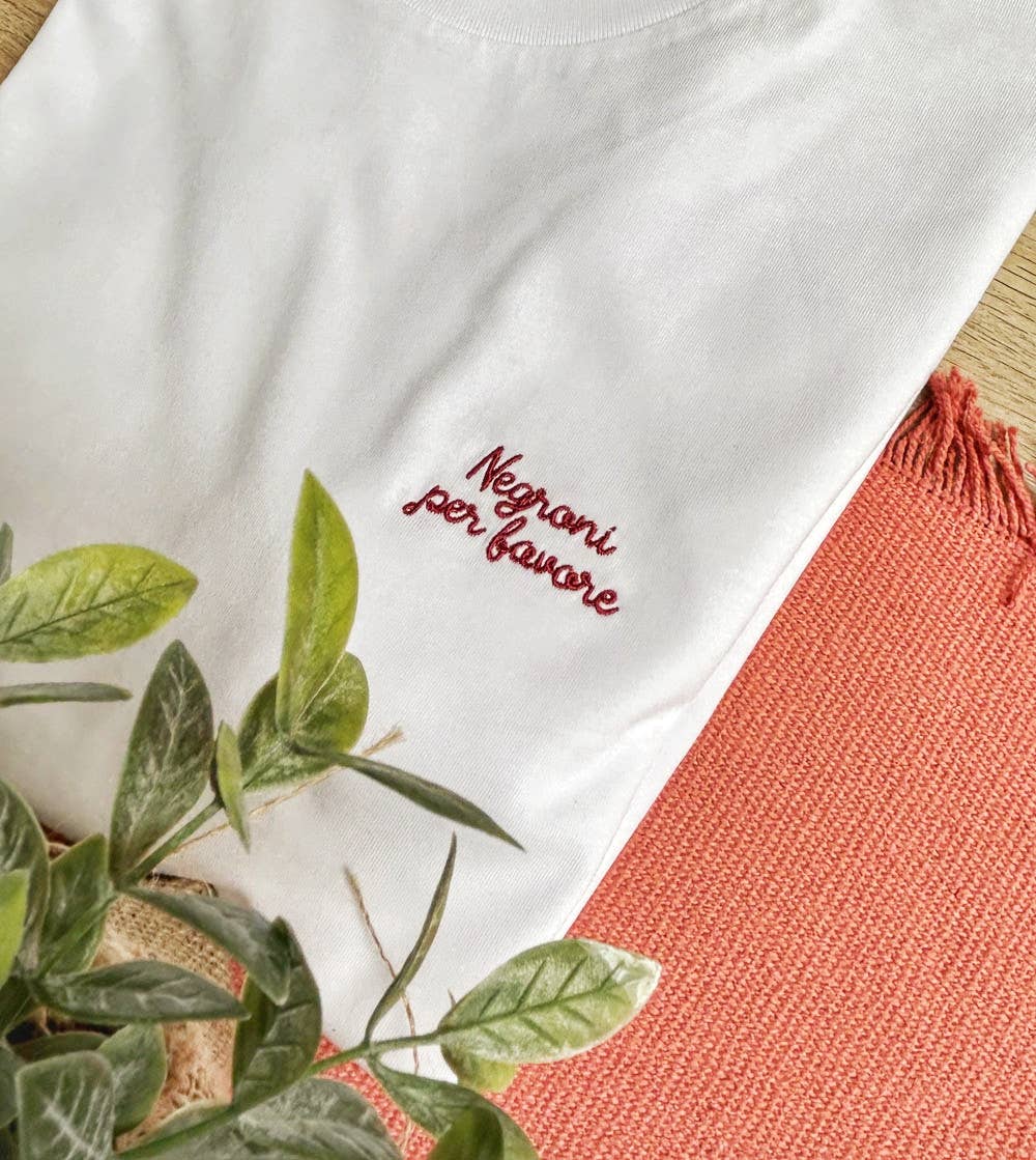 Embroidered T-shirt 'Negroni Per Favore'