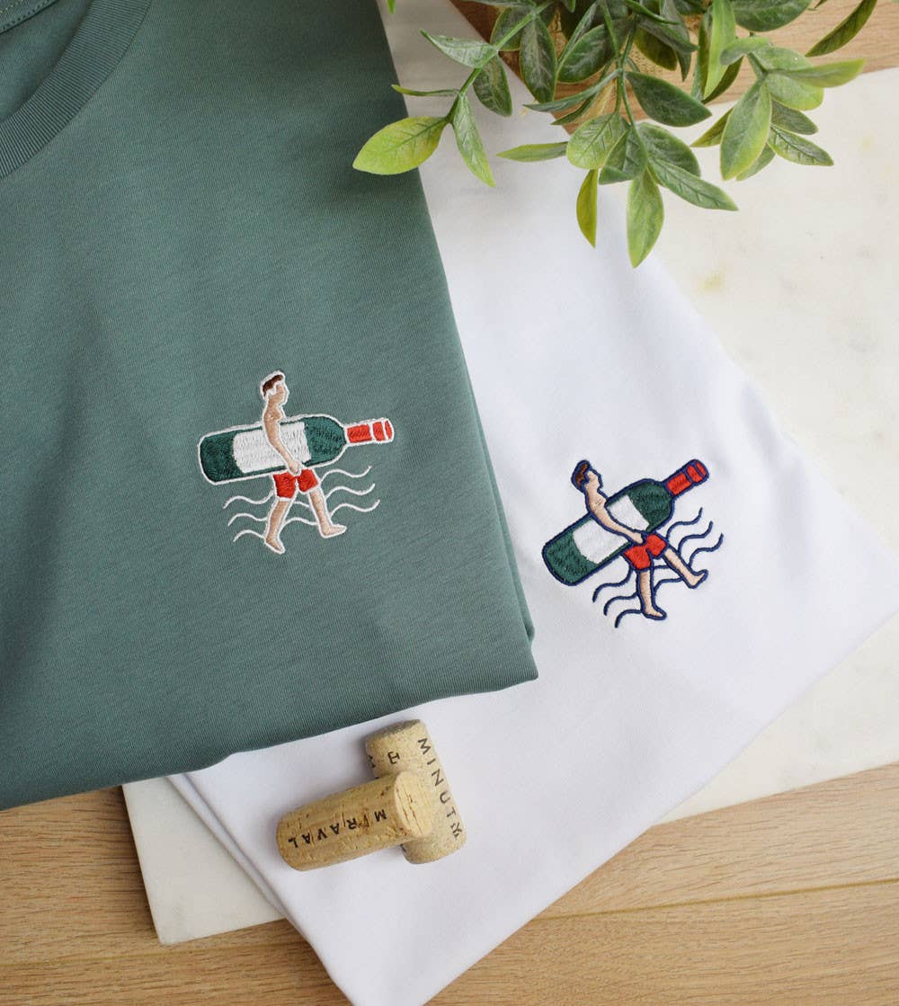 Embroidered T-shirt Surf Vin: White