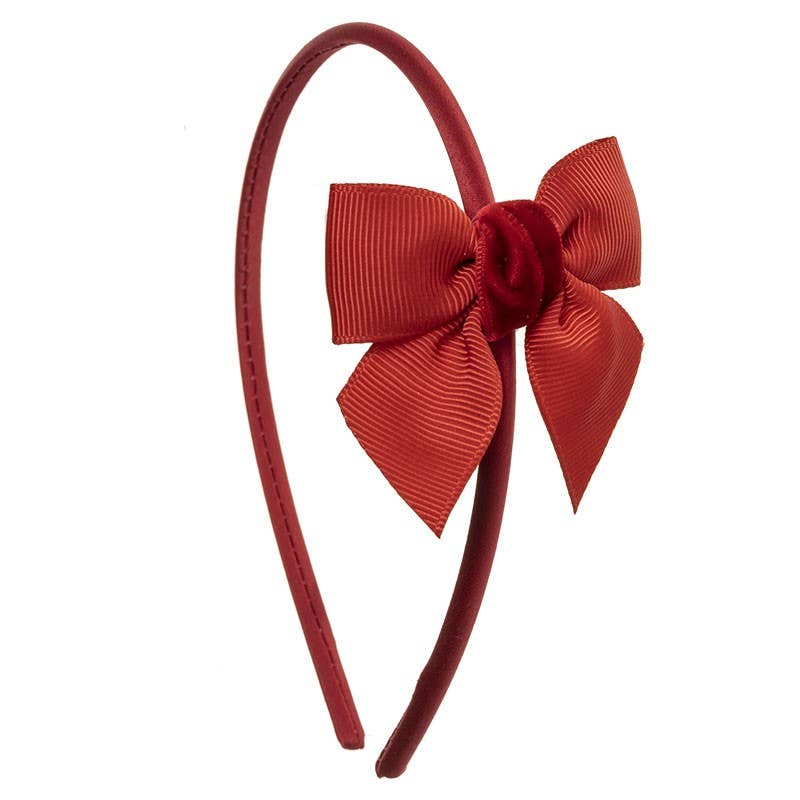 Grosgrain & Velvet Bow Hairband: Red
