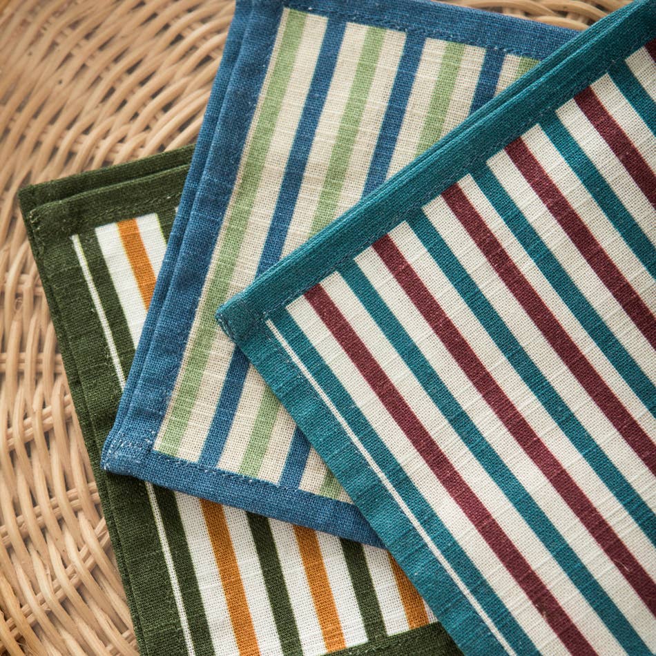 Stripe Cocktail Napkin Set: Aubergine Teal