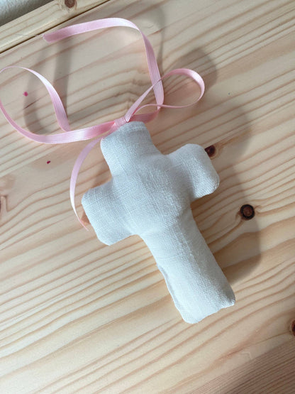 Linen Cross with Beige Ribbon