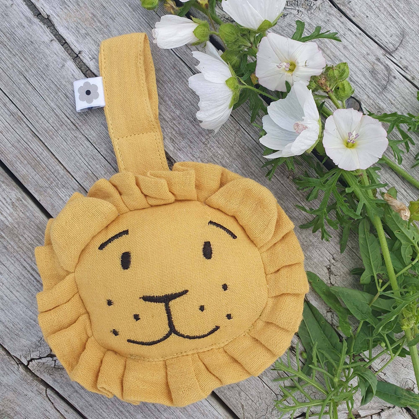 Organic Soft Hanging Rattle Lion Ochre