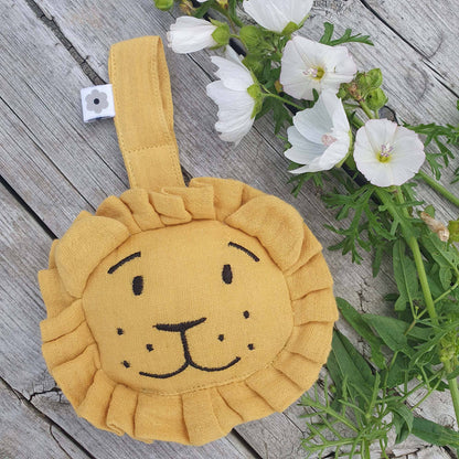 Organic Soft Hanging Rattle Lion Ochre