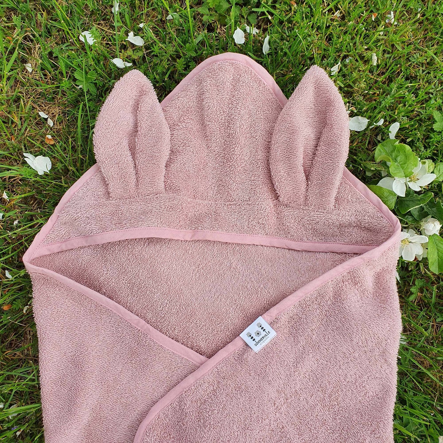 Organic Rabbit Hooded Baby Towel: Pale Mauve