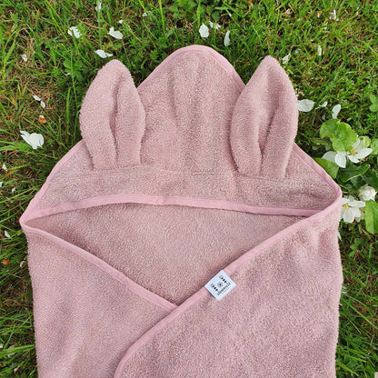 Organic Rabbit Hooded Baby Towel: Pale Mauve