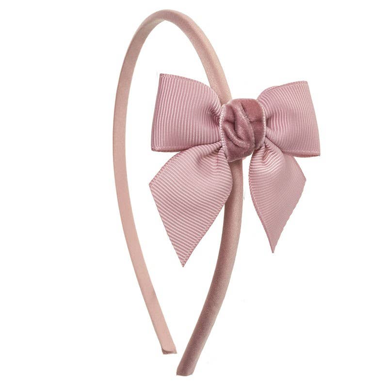 Grosgrain & Velvet Bow Hairband: Antique Pink