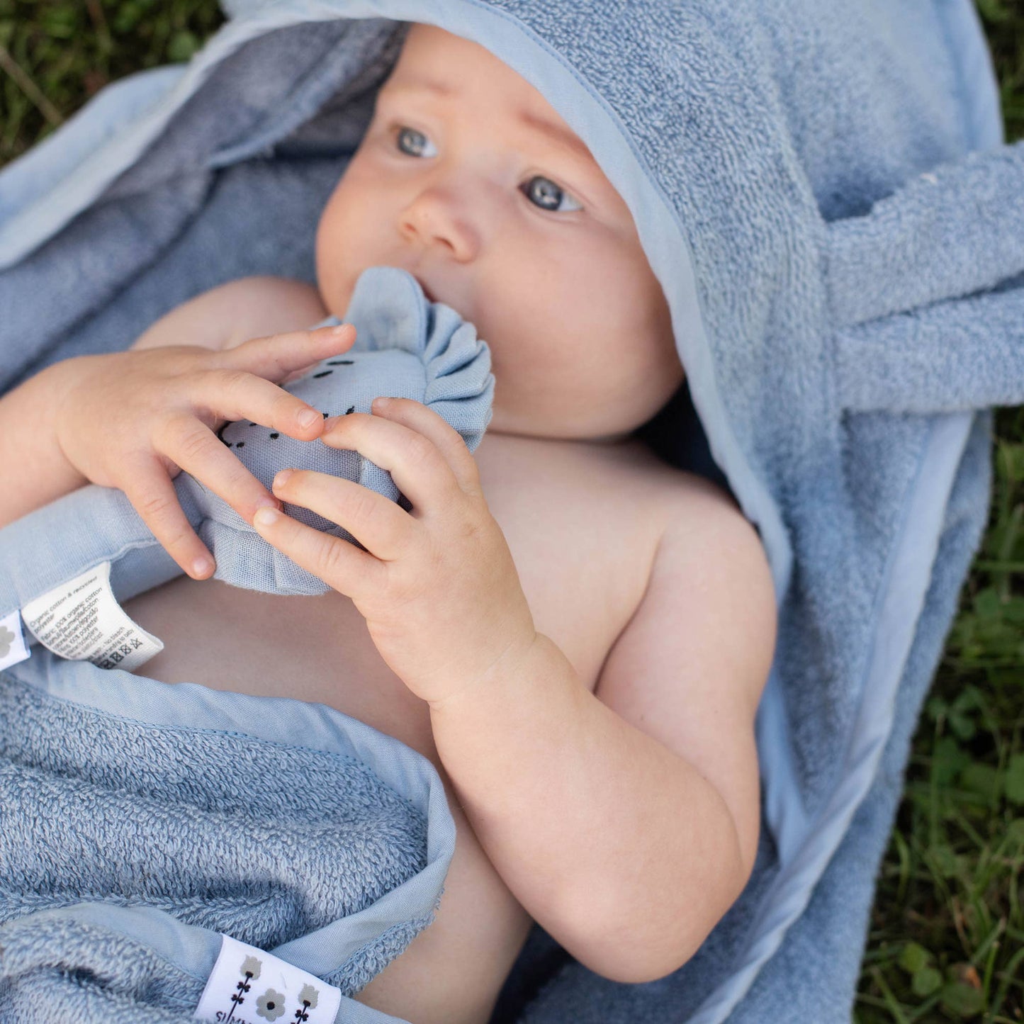 Organic Rabbit Hooded Baby Towel: Dusty Blue